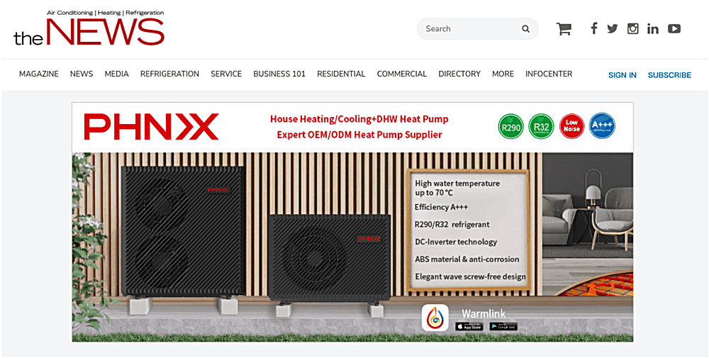 芬尼空氣能被歐洲暖通行業媒體TheNews頭版頭條重磅報道